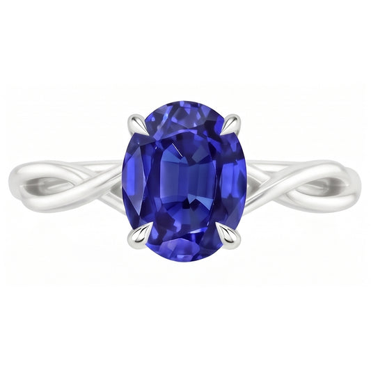 Bague Saphir Ceylan Solitaire Ovale En Or 2.50 Carats Style Infini
