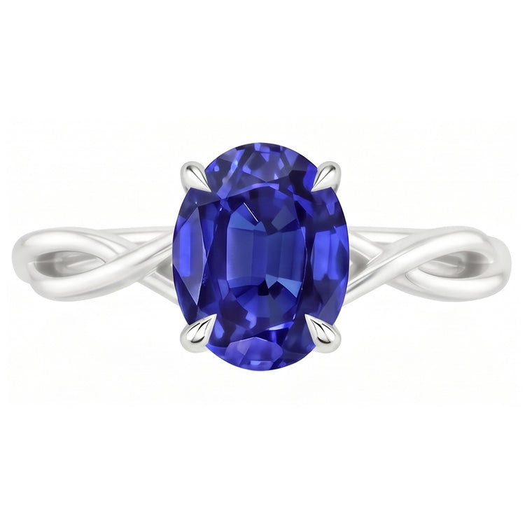 Bague Saphir Ceylan Solitaire Ovale En Or 2.50 Carats Style Infini