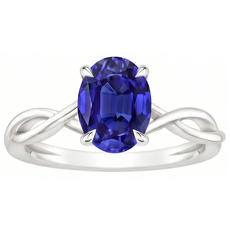Bague Saphir Ceylan Solitaire Ovale En Or 2.50 Carats Style Infini