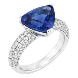 Bague Saphir Ceylan Trillion Pierres Précieuses Sertie Diamants 3.50 Carats