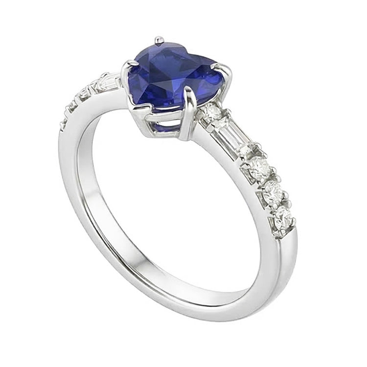 Bague Saphir Coeur Pierres Précieuses Baguette & Diamants Princesse 2.50 Carats