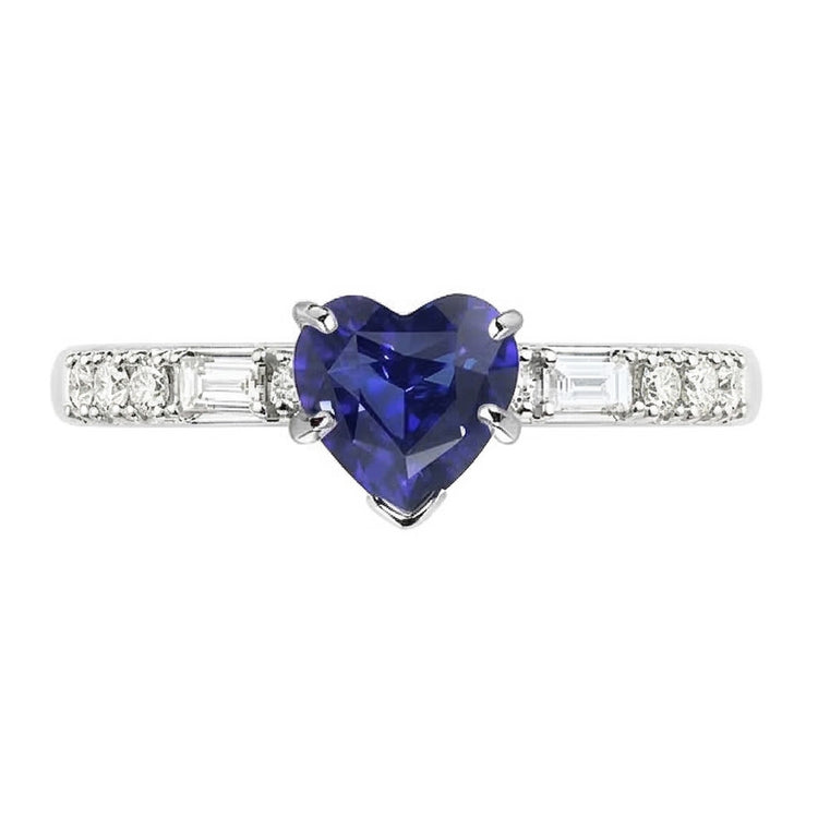 Bague Saphir Coeur Pierres Précieuses Baguette & Diamants Princesse 2.50 Carats