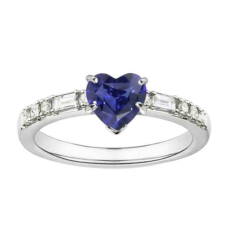 Bague Saphir Coeur Pierres Précieuses Baguette & Diamants Princesse 2.50 Carats