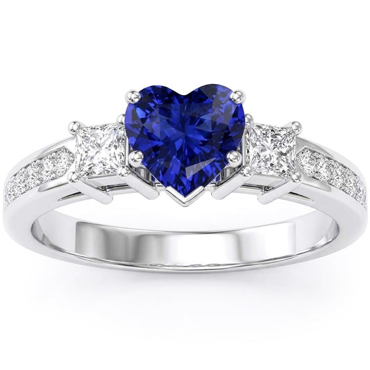 Bague Saphir Coeur Style 3 Pierres Princesse & Diamants Ronds 3 Carats