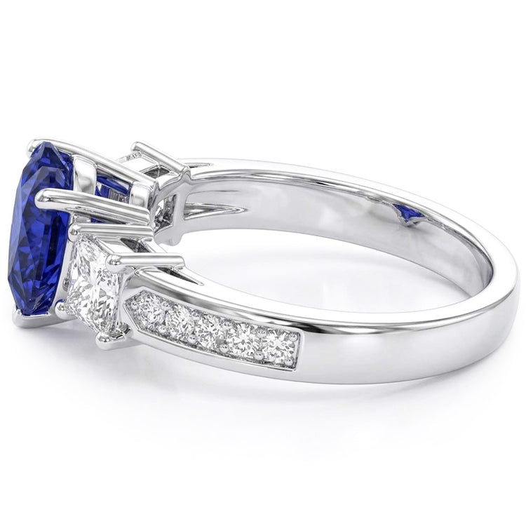 Bague Saphir Coeur Style 3 Pierres Princesse & Diamants Ronds 3 Carats