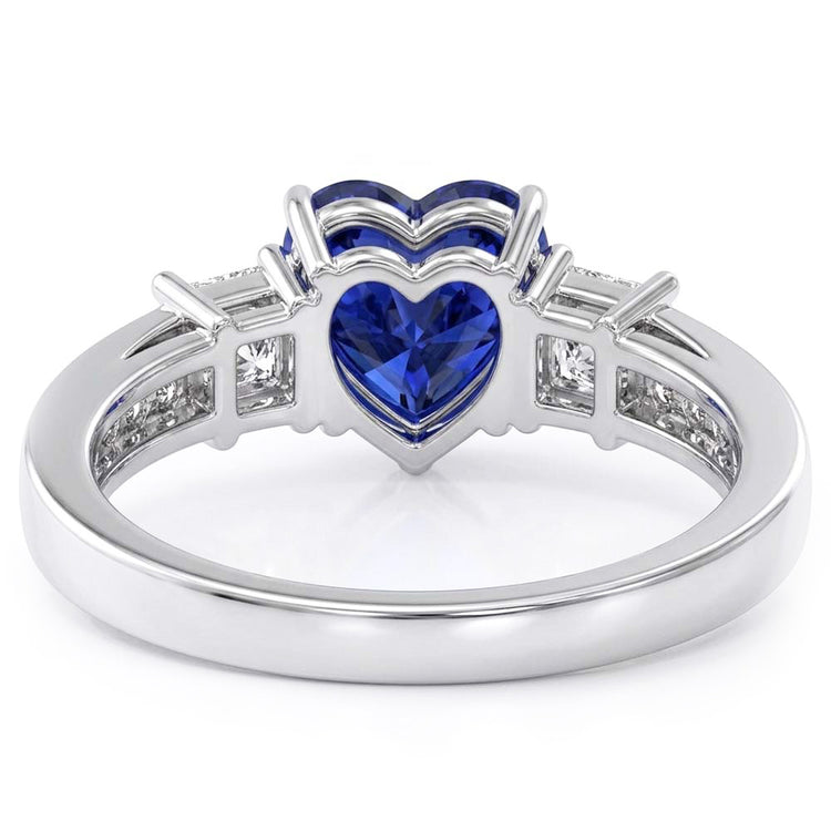 Bague Saphir Coeur Style 3 Pierres Princesse & Diamants Ronds 3 Carats
