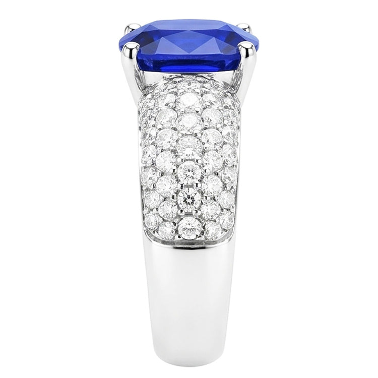 Bague Saphir Coussin Pierres Précieuses Or Blanc 14K Diamants 3.50 Carats