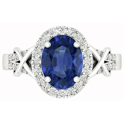 Bague Saphir De Ceylan De Taille Ovale Et Diamant Naturels Extraits des Mines ( et non cultivés en laboratoire ) Rond En Or 1.80 Ct
