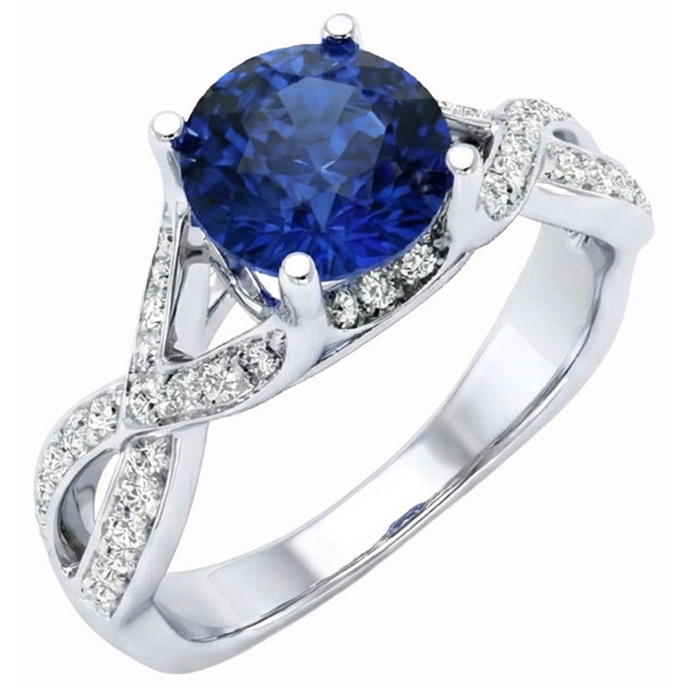 naturel round saphir 3carats bague vue de face