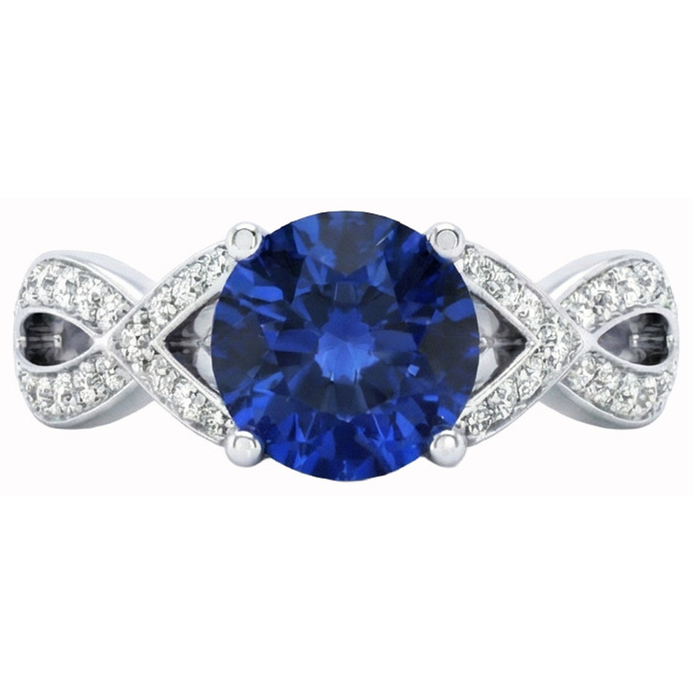 naturel round saphir 3carats bague angle de côté