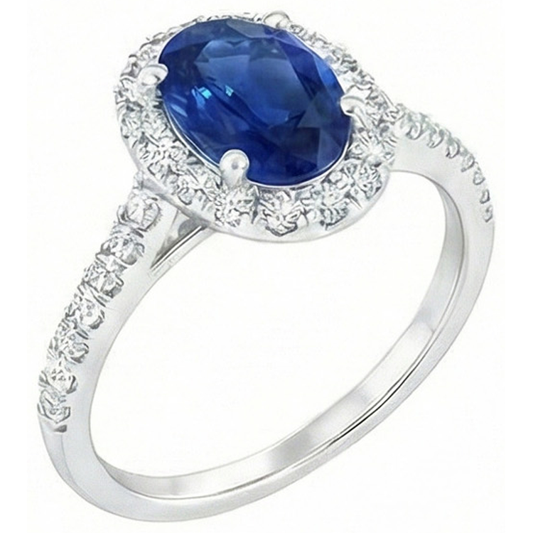 Bague Saphir De Ceylan Ovale Et Diamants Naturels Extraits des Mines ( et non cultivés en laboratoire ) Massif Or 14K