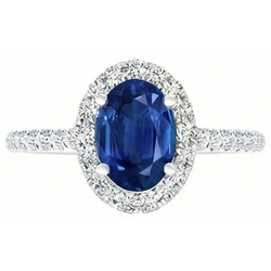 Bague Saphir De Ceylan Ovale Et Diamants Naturels Extraits des Mines ( et non cultivés en laboratoire ) Massif Or 14K