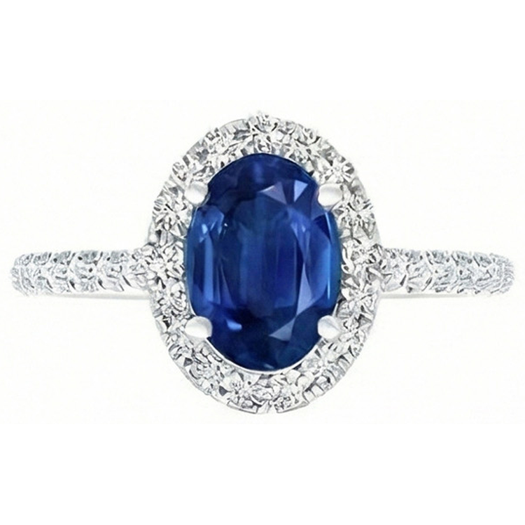 Bague Saphir De Ceylan Ovale Et Diamants Naturels Extraits des Mines ( et non cultivés en laboratoire ) Massif Or 14K