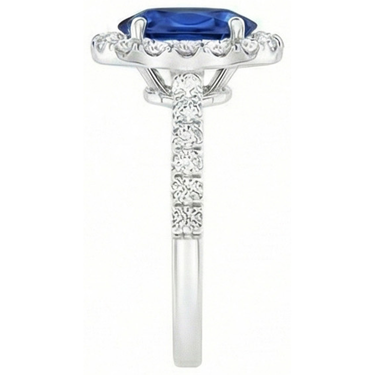 Bague Saphir De Ceylan Ovale Et Diamants Naturels Extraits des Mines ( et non cultivés en laboratoire ) Massif Or 14K