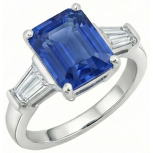 Bague Saphir Diamant Baguette 3 Pierres