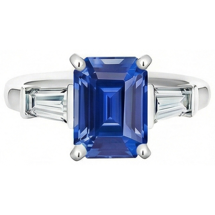 Bague Saphir Diamant Baguette 3 Pierres