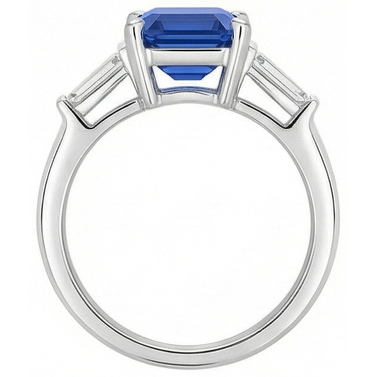 Bague Saphir Diamant Baguette 3 Pierres