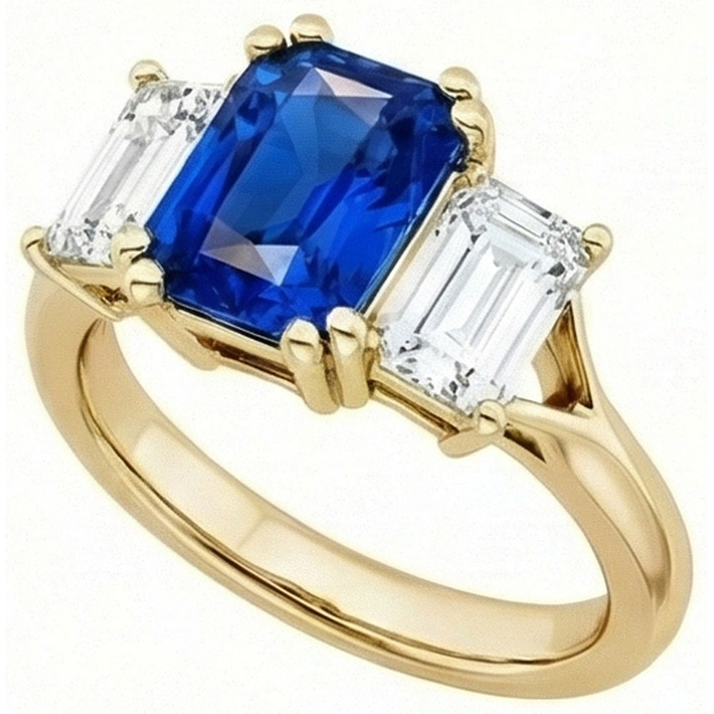 naturel radiant saphir 2carats bague vue de face