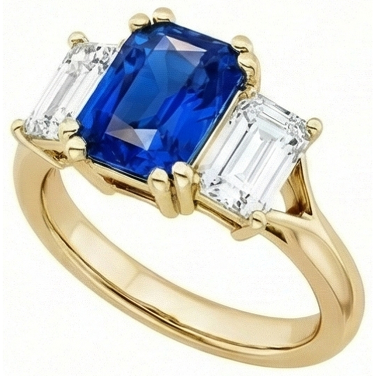 naturel radiant saphir 2carats bague vue de face