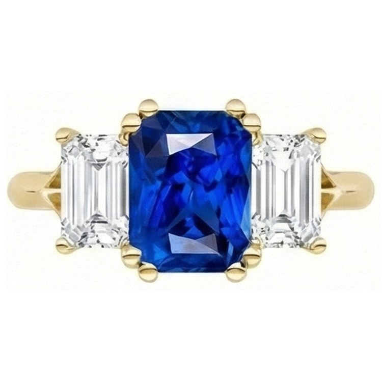 naturel radiant saphir 2carats bague angle de côté