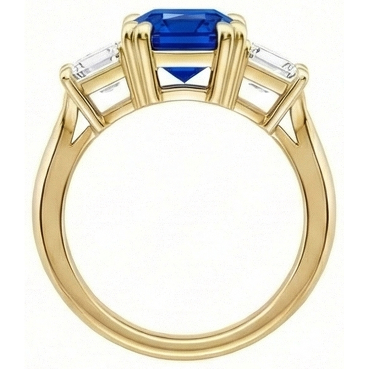 naturel radiant saphir 2carats bague vue de profil