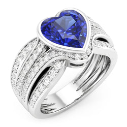 Bague Saphir Diamant Or Avec Veste 4.50 Carats Lunette & Pavé