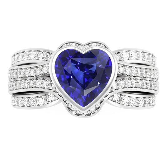 Bague Saphir Diamant Or Avec Veste 4.50 Carats Lunette & Pavé