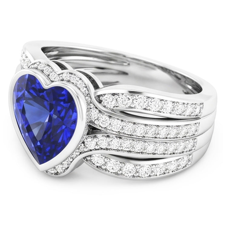 Bague Saphir Diamant Or Avec Veste 4.50 Carats Lunette & Pavé