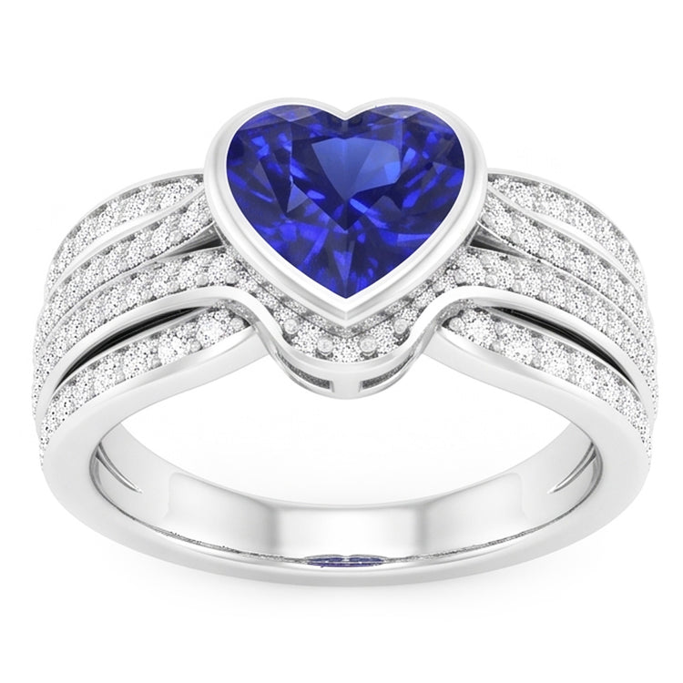 Bague Saphir Diamant Or Avec Veste 4.50 Carats Lunette & Pavé