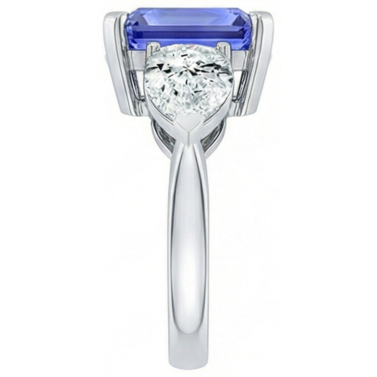 Bague Saphir Diamant Poire Serti Cathédrale 3 Pierres Or Blanc