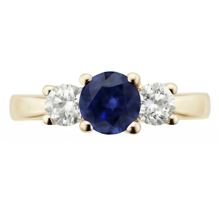 Bague Saphir Diamant Rond 3 Carats Bague Conique 3 Pierres Or Jaune