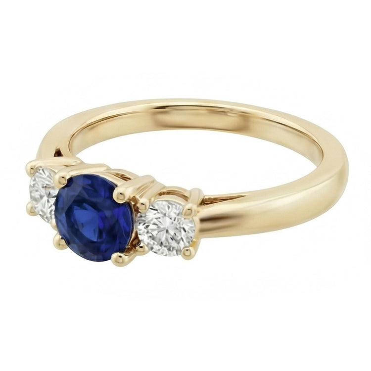 Bague Saphir Diamant Rond 3 Carats Bague Conique 3 Pierres Or Jaune