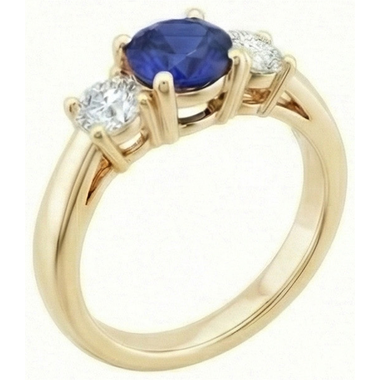 Bague Saphir Diamant Rond 3 Carats Bague Conique 3 Pierres Or Jaune