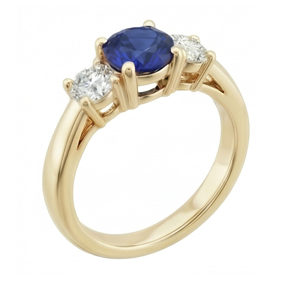 Bague Saphir Diamant Rond 3 Carats Bague Conique 3 Pierres Or Jaune