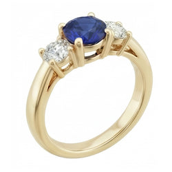 Bague Saphir Diamant Rond 3 Carats Bague Conique 3 Pierres Or Jaune