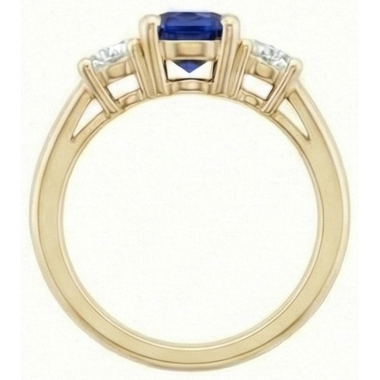 Bague Saphir Diamant Rond 3 Carats Bague Conique 3 Pierres Or Jaune