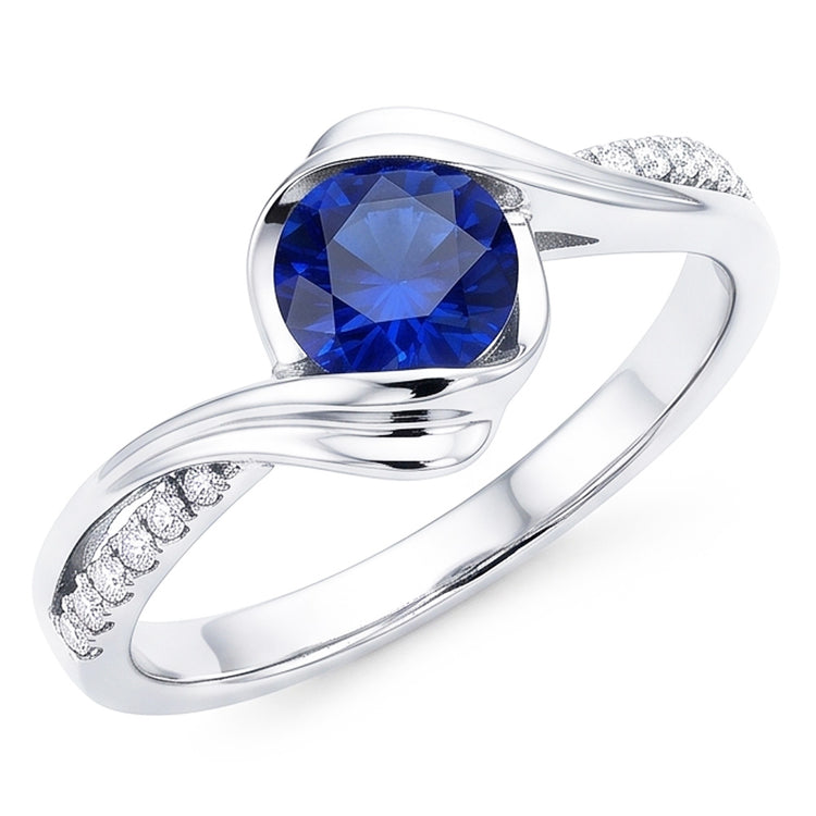 Bague Saphir Diamant Rond Or Diamant 1.50 Carats Tige Torsadée