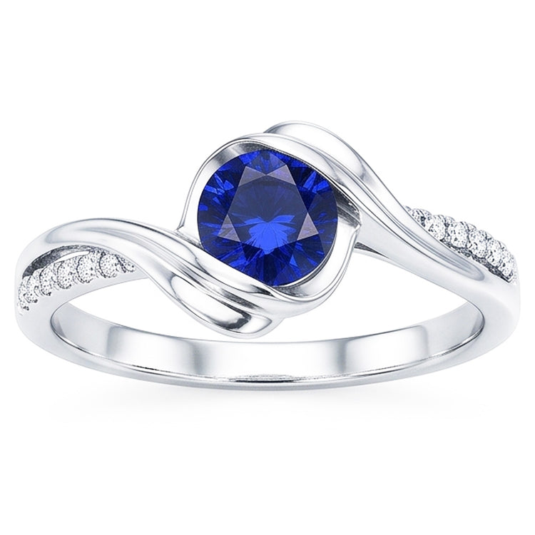 Bague Saphir Diamant Rond Or Diamant 1.50 Carats Tige Torsadée