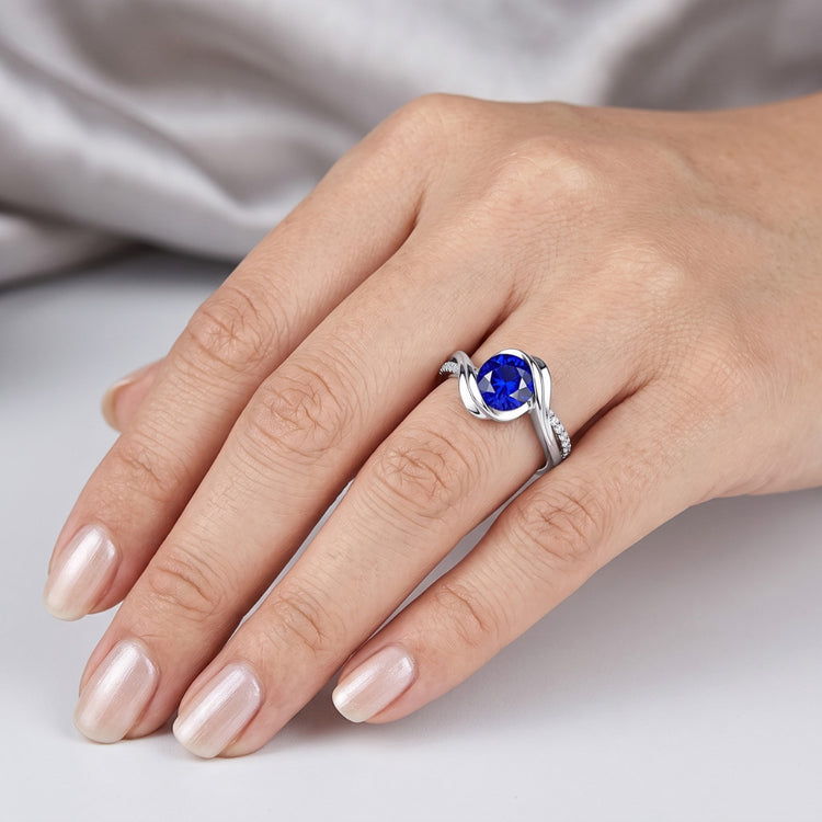 Bague Saphir Diamant Rond Or Diamant 1.50 Carats Tige Torsadée