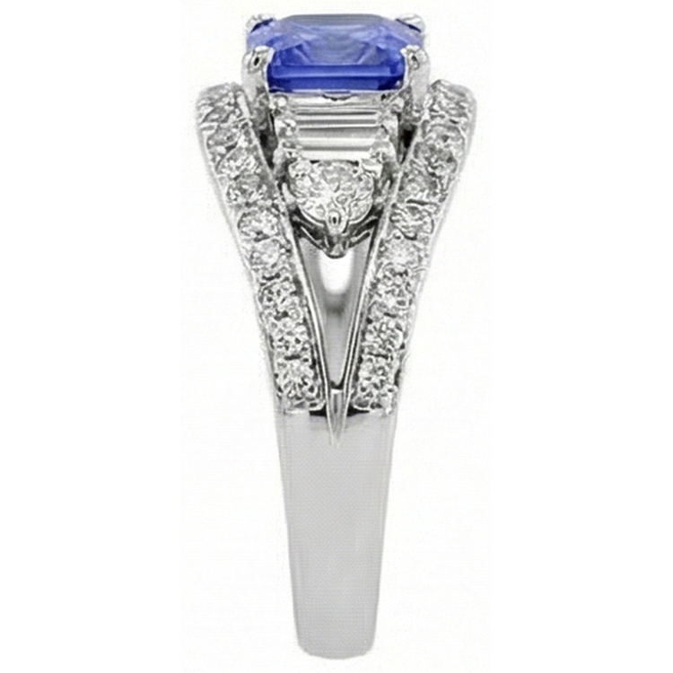 Bague Saphir Diamant Rond Style Oeil Ouvert Tige Fendue 2.50 Carats