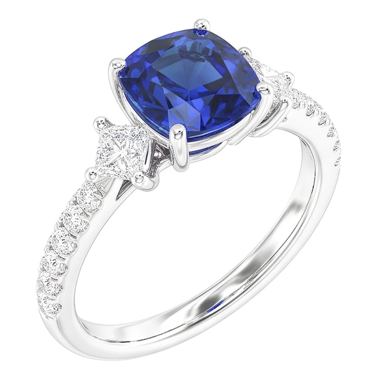 Bague Saphir Diamant Rond & Princesse 3 Carats Style 3 Pierres