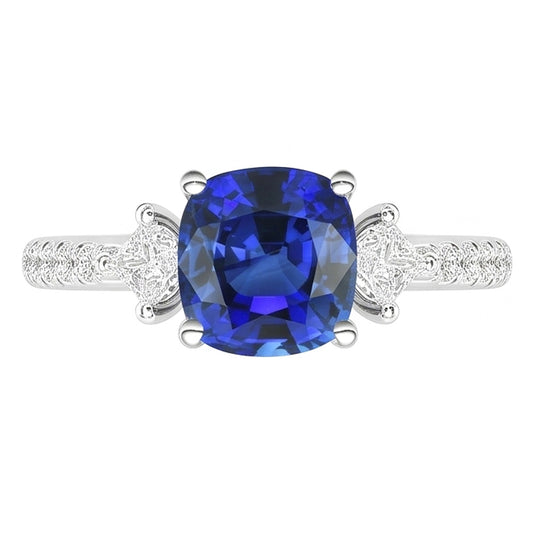 Bague Saphir Diamant Rond & Princesse 3 Carats Style 3 Pierres