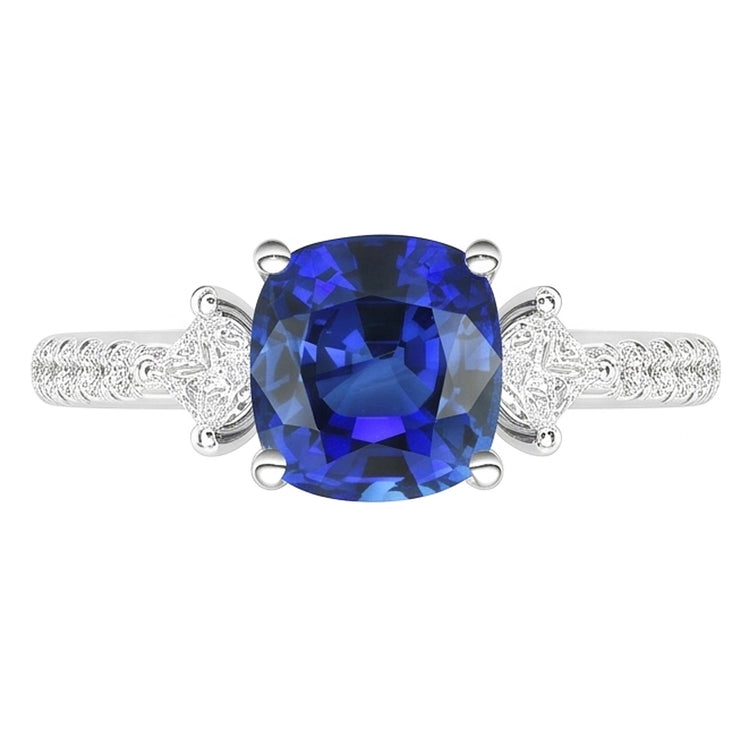 Bague Saphir Diamant Rond & Princesse 3 Carats Style 3 Pierres