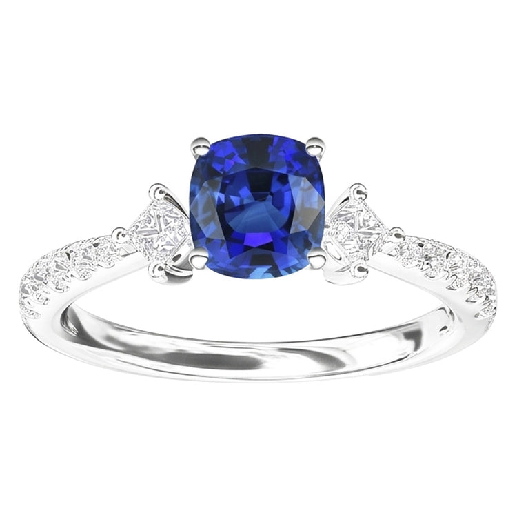 Bague Saphir Diamant Rond & Princesse 3 Carats Style 3 Pierres