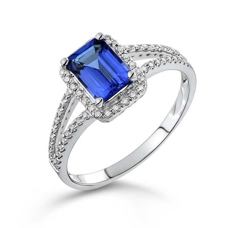 Bague Saphir Émeraude Bleu Et Diamant