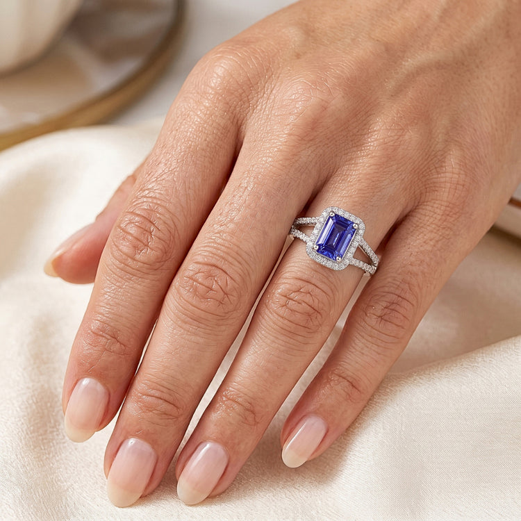 Bague Saphir Émeraude Bleu Et Diamant Naturels Extraits des Mines ( et non cultivés en laboratoire )