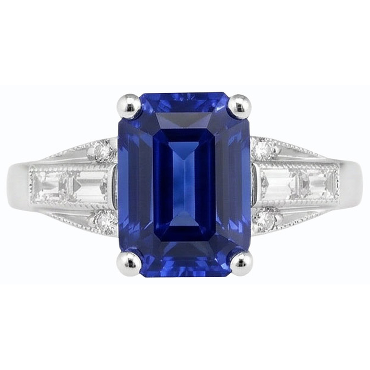 naturel round saphir 4carats bague vue de face