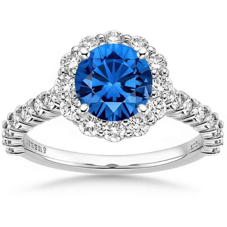 Bague Saphir Et Diamant Or Blanc Joaillerie Ronde 3.40 Ct