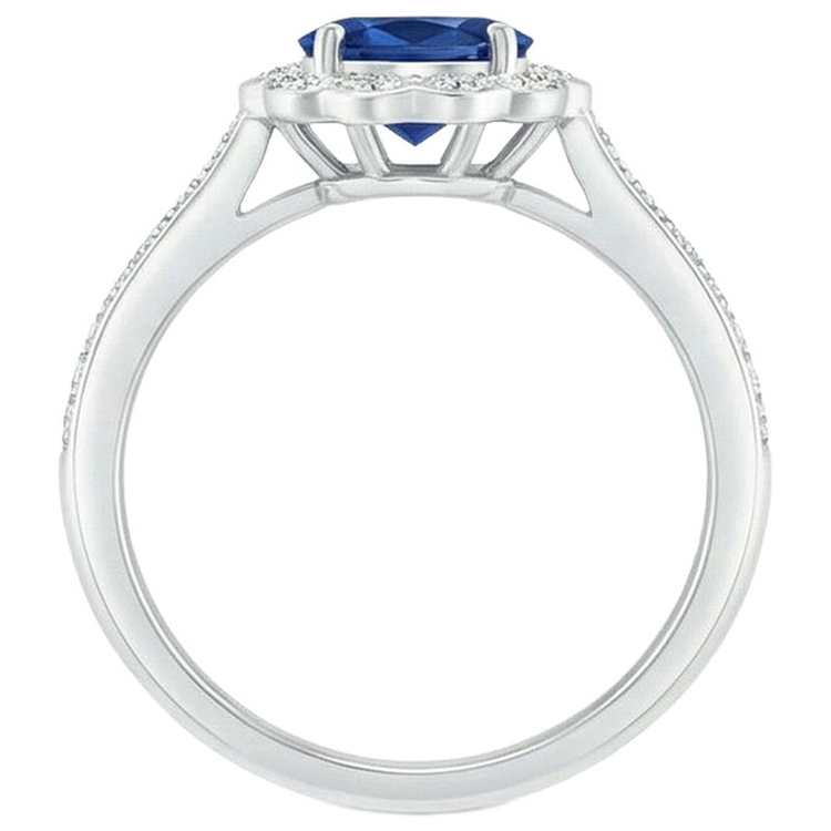 Bague Saphir Et Diamants Naturels Extraits des Mines ( et non cultivés en laboratoire ) Taille Ovale Et Ronde De 4.20 Ct Or Blanc 14K