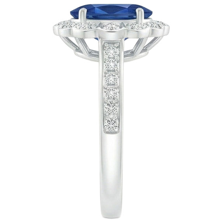 Bague Saphir Et Diamants Naturels Extraits des Mines ( et non cultivés en laboratoire ) Taille Ovale Et Ronde De 4.20 Ct Or Blanc 14K